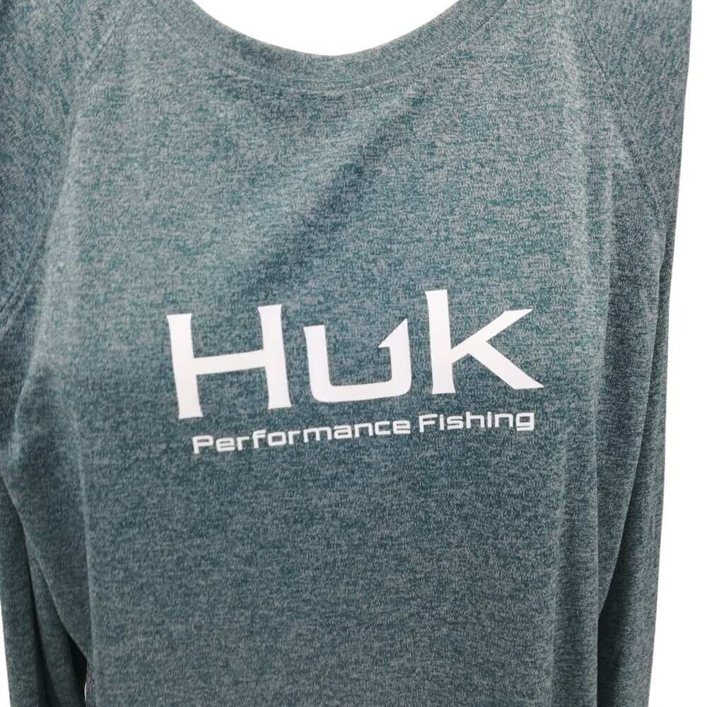 Huk Performance Fishing Long Sleeve Blue Shirt Size L Wicking Athletic Logo - Picture 2 of 12